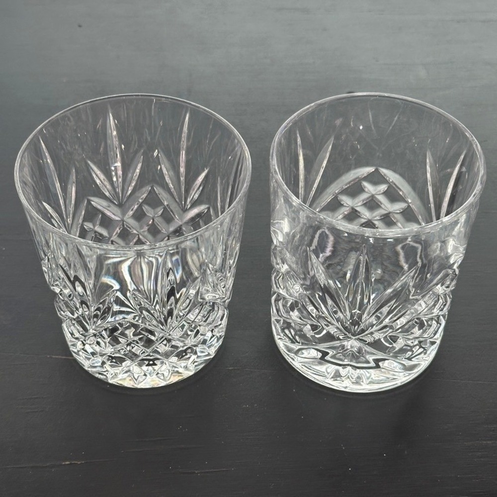 Mismatched Whiskey Rocks Glasses Clear Diamond Cut Crystal Lowball Tumbler 10oz
